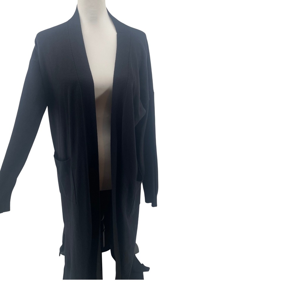 Duster Cardigan Womens M/L Black Open Front Viscose Blend Knit Capsule Wardrobe